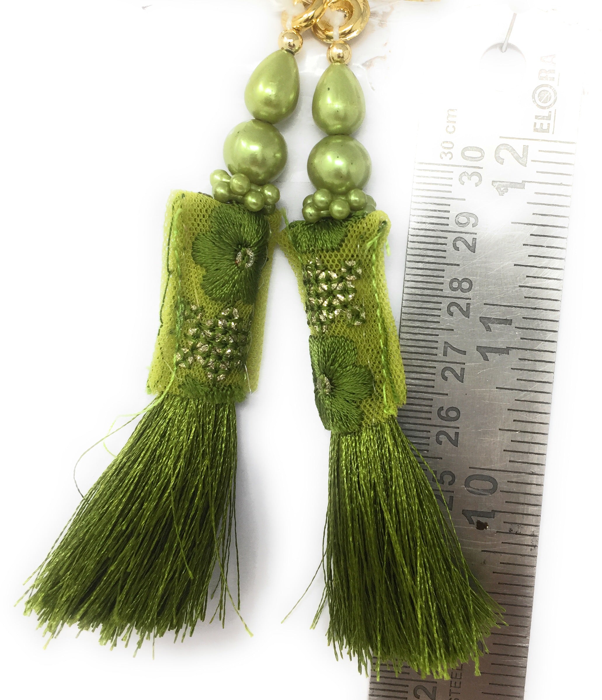 Chinese Traditional Ethnic Earrings National Green Tassel Ear Accessories  for Women